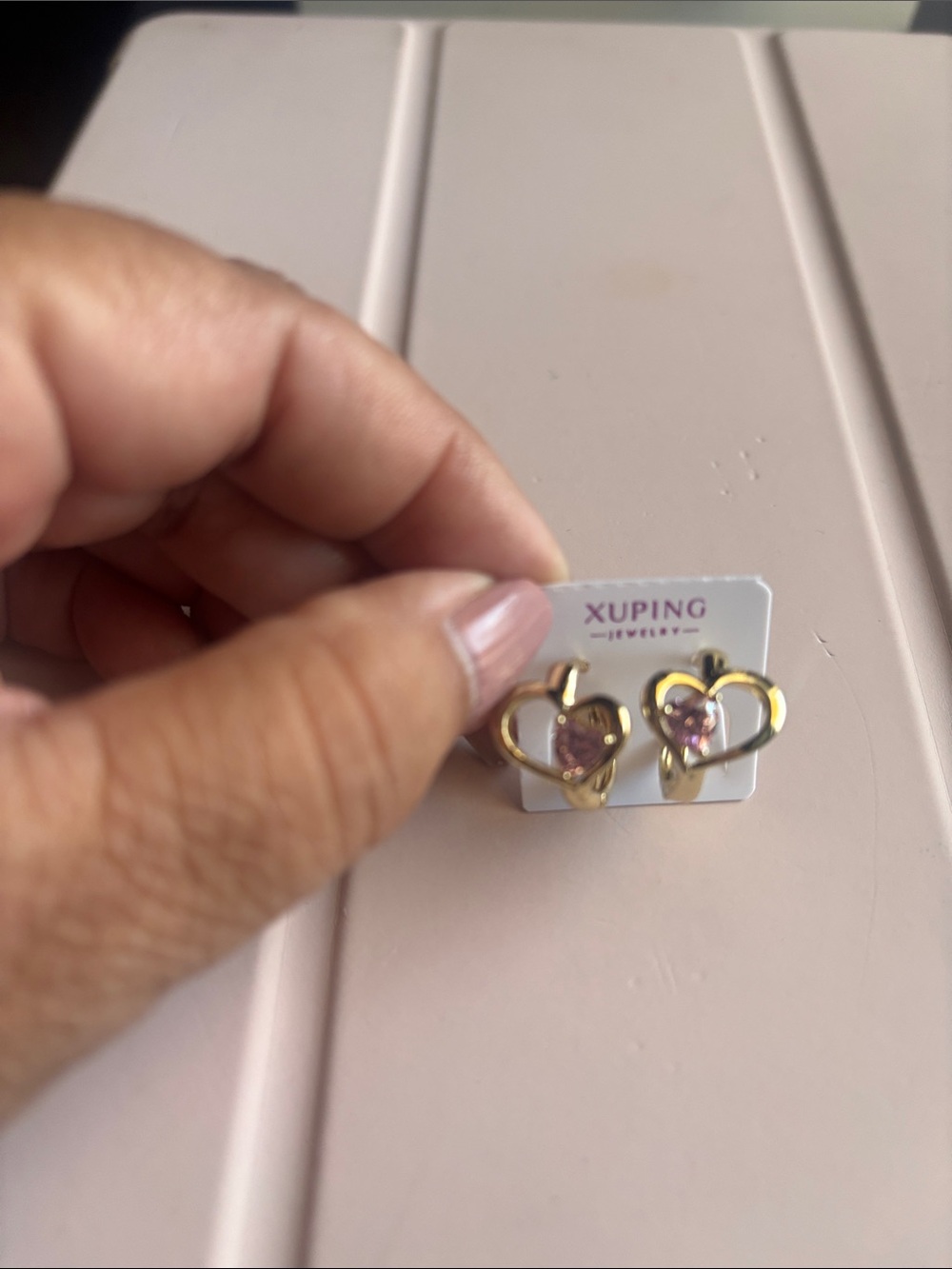 Ping Gold-Tone Heart Earrings with Pink Stone Accents